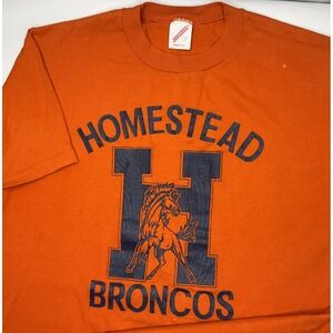 Vintage Homestead Broncos Shirt 80s JERZEES Shirt High School Sz‎ Large RARE!